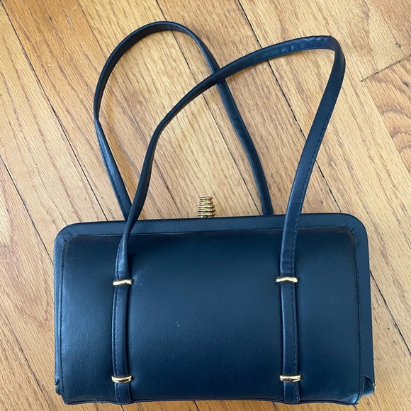 Elegant Navy Blue Leather Vintage Mini Bag with Structured Design - Picture 1 of 6